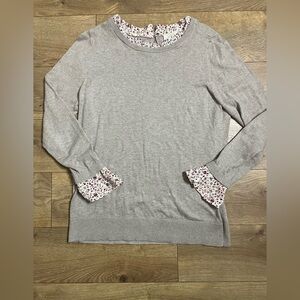 LOFT Gray Sweatshirt with Floral Cuffs